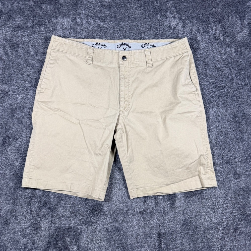 Callaway Mens Opti-Dri Golf Shorts Khaki Tan Flat Front Stretch Size 38